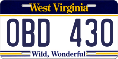 WV license plate OBD430