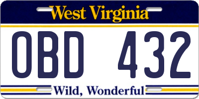 WV license plate OBD432
