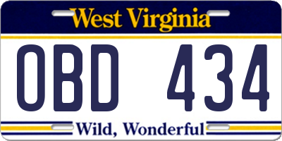 WV license plate OBD434