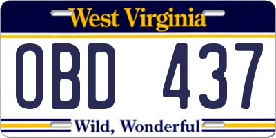 WV license plate OBD437