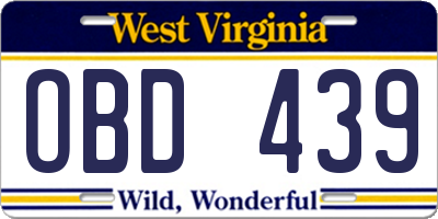 WV license plate OBD439