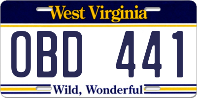 WV license plate OBD441