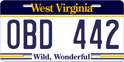 WV license plate OBD442