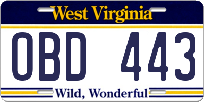 WV license plate OBD443