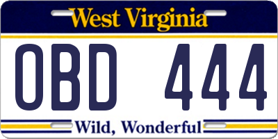 WV license plate OBD444
