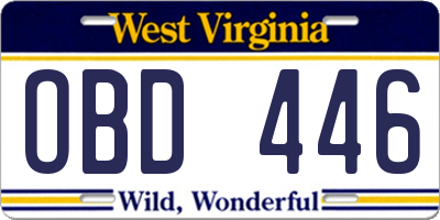 WV license plate OBD446