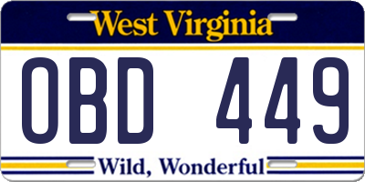 WV license plate OBD449