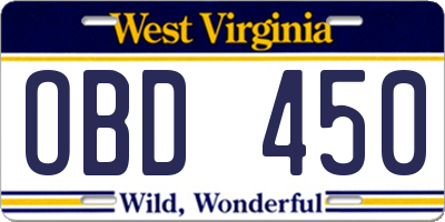 WV license plate OBD450