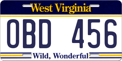 WV license plate OBD456