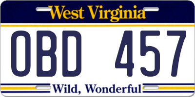 WV license plate OBD457