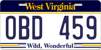 WV license plate OBD459