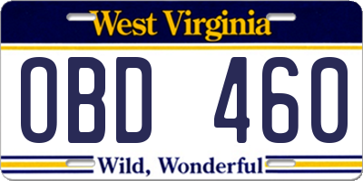 WV license plate OBD460