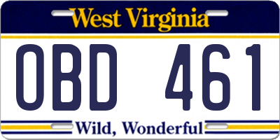 WV license plate OBD461