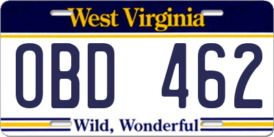 WV license plate OBD462