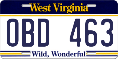 WV license plate OBD463