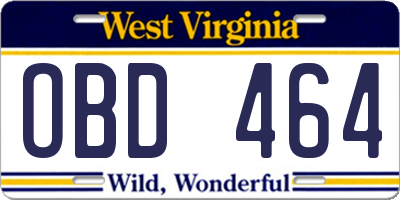 WV license plate OBD464