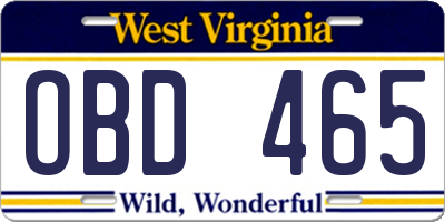 WV license plate OBD465