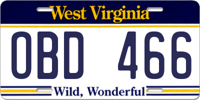 WV license plate OBD466