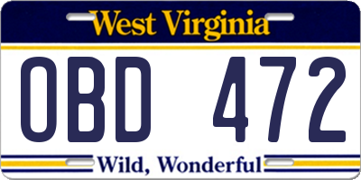 WV license plate OBD472