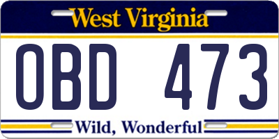 WV license plate OBD473