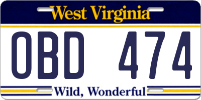 WV license plate OBD474