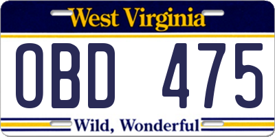 WV license plate OBD475