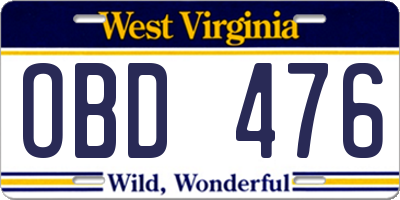 WV license plate OBD476