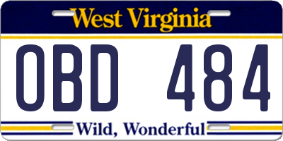 WV license plate OBD484