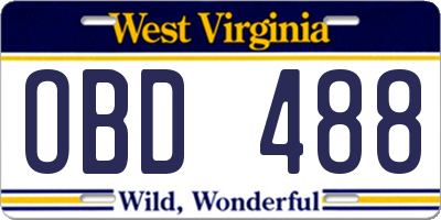 WV license plate OBD488