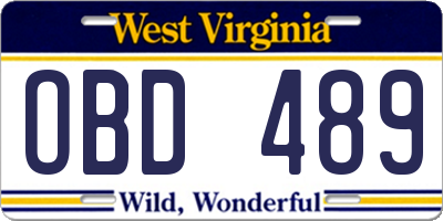 WV license plate OBD489