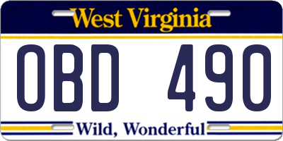 WV license plate OBD490