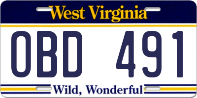 WV license plate OBD491