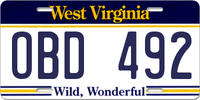 WV license plate OBD492