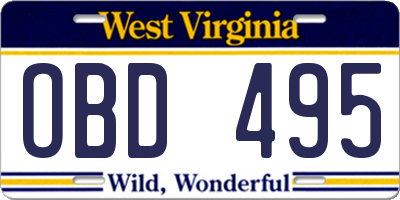 WV license plate OBD495