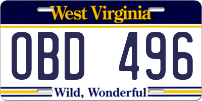 WV license plate OBD496