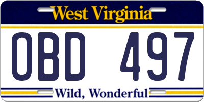 WV license plate OBD497