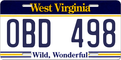 WV license plate OBD498