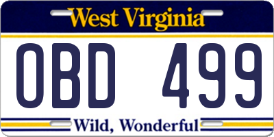 WV license plate OBD499