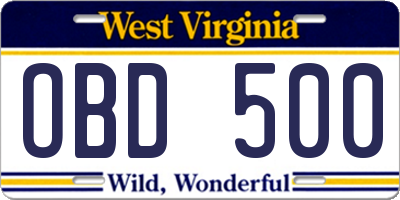WV license plate OBD500