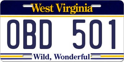 WV license plate OBD501