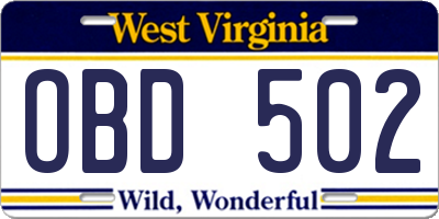 WV license plate OBD502