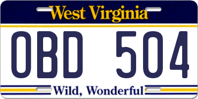 WV license plate OBD504