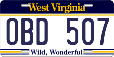 WV license plate OBD507