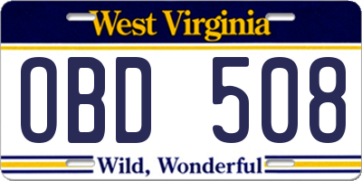 WV license plate OBD508