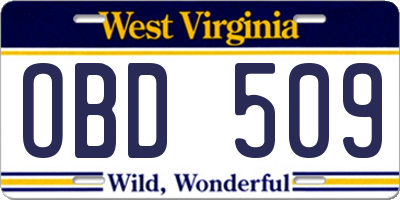 WV license plate OBD509