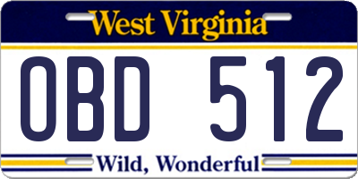 WV license plate OBD512
