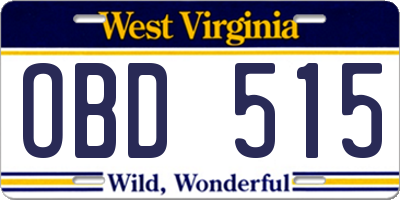 WV license plate OBD515