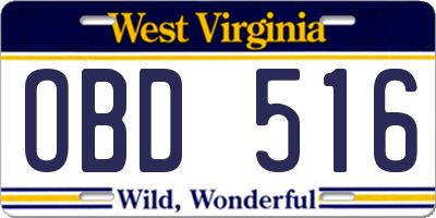 WV license plate OBD516