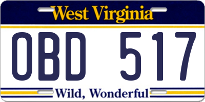 WV license plate OBD517