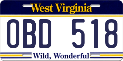 WV license plate OBD518